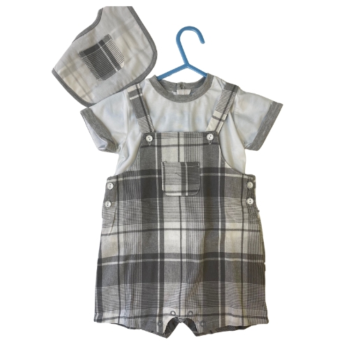 Completo Neonato 3 pezzi - Maglia Mezza Manica, Salopette e Bavetta, Taglie 9-36M