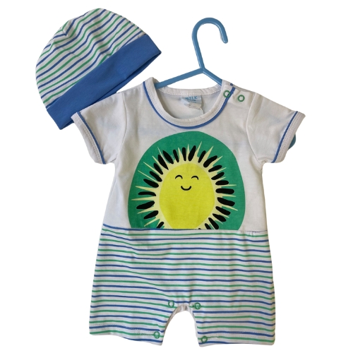 Completo Neonato “Ananas” - Con Cappellino, Cotone, Mezza Manica, Taglie 0-12M